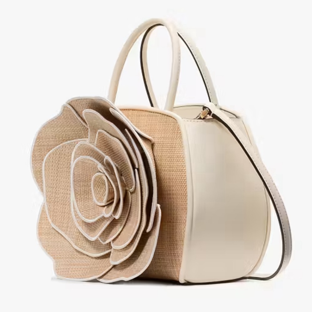 Kate Spade 3D Flora rose straw crossbody